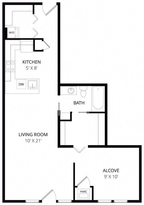 a floor plan of a small house with a kitchen and a living room